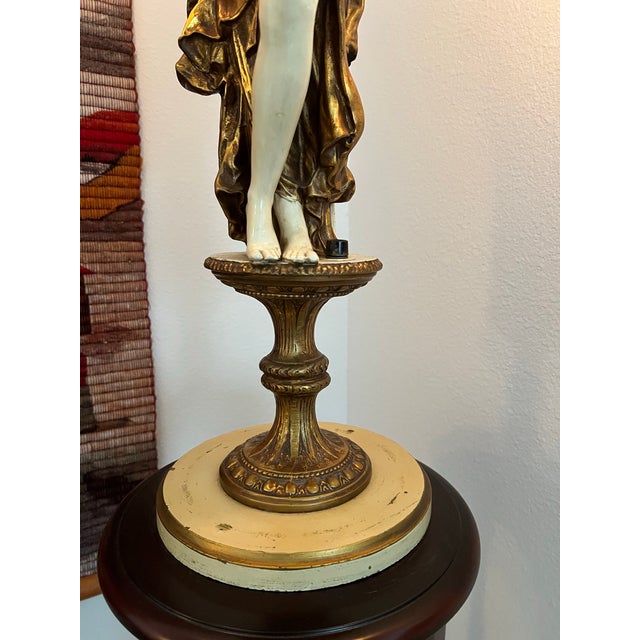 Vintage Spelter Female Figure Lamp With 4 Glass Ruffled Shades For Sale - Image 11 of 11