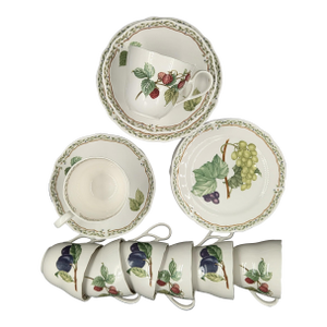 Vintage Noritake Royal Orchard Porcelain Dessert or Bread Plates and Cups With Saucers-12 Pieces