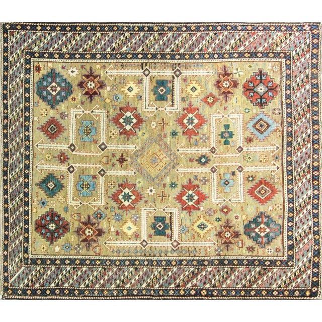 Size: 4'1" x 4'10" Origin: Eastern Caucasus (Shirvan / Baku region) Date: Circa late 19th century Structure: Hand-knotted...