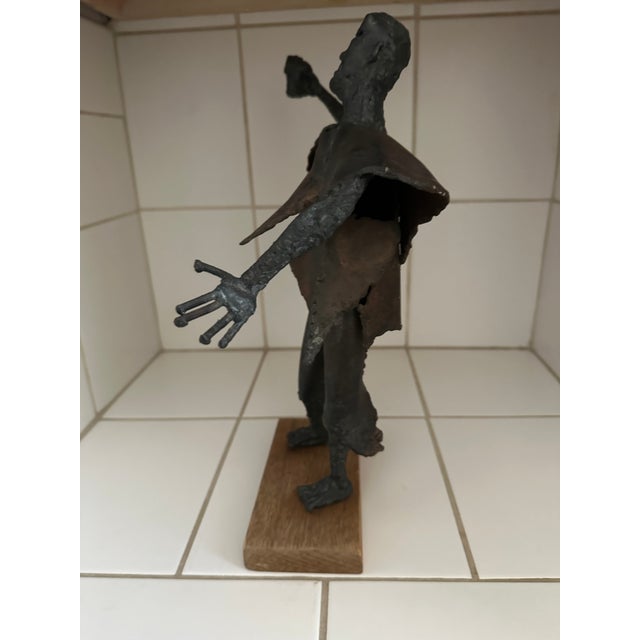 Vintage Brutalist Modernist Welded Steel Figural Sculpture, Signed For Sale - Image 12 of 17