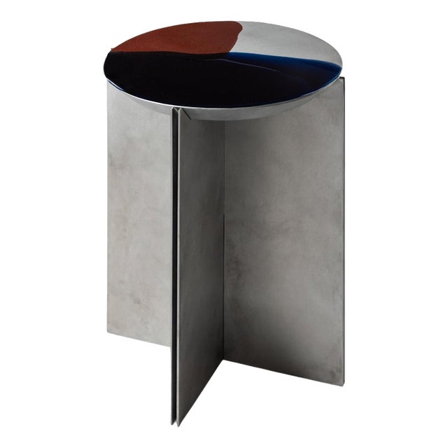 H7 Hand Decorated Metal and Aluminium Side Table by Studio Nyx For Sale