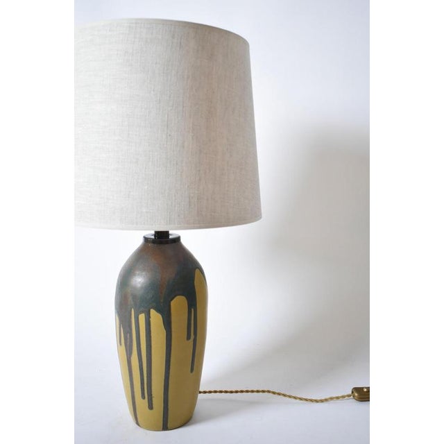 Ochre and Brown Glaze Drips Lamps, 1930s, Set of 2 For Sale - Image 4 of 6
