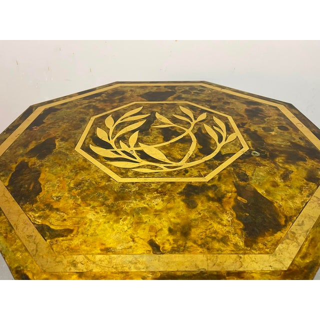 Mid-Century Octagonal Brass and Burl Veneer Coffee Table, 1970s For Sale - Image 9 of 18