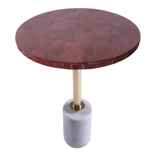 Red Jasper Round Side Table With Marble Base For Sale