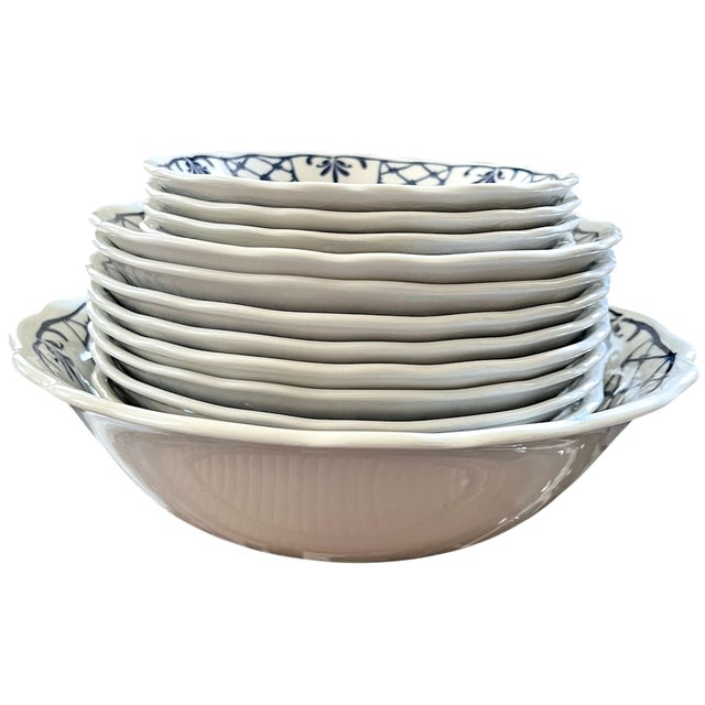 Mid 20th Century Vintage Johnson Brothers Provincial Hand Engraved Ironstone Bowls, 13-Piece Set, England For Sale - Image 5 of 11