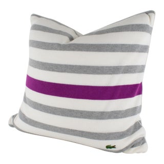 Lacoste Paris Gray and Fuchsia Tennis Stripe Knitted Throw Pillow For Sale