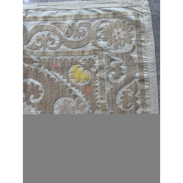 Suzani Textile Wall Art - Neutral Tan Samarkand Embroidery 3'10'' X 5'3'' For Sale - Image 15 of 15