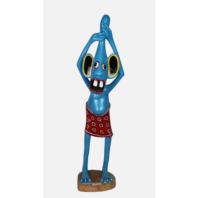 Paint George Lilanga, Sculpture of a Blue Figure, 1995, Wood For Sale - Image 7 of 7