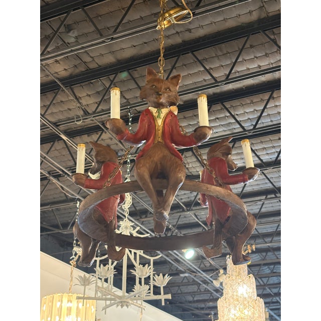 Mid-Century Modern Vintage 1970s Signed Bill Huebbe 3 Fox Chandelier Made in Spain For Sale - Image 3 of 13