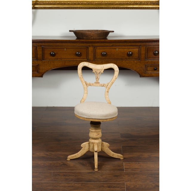 Cream Austrian 1840s Biedermeier Bleached Burled Walnut Swivel Chair with Upholstery For Sale - Image 8 of 12