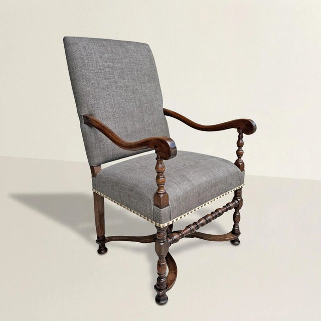 A chair with presence, and just the right amount of swagger. This 17th-century Louis XIII armchair, constructed of rich...
