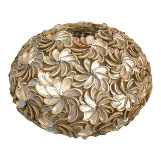 Monumental Hand Made Round Coastal Regency Metallic 1 Light Abalone Shell Floral Design Table Lamp For Sale