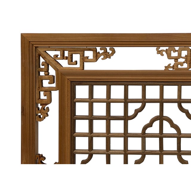 58" Chinese Rectangular Flower Birds Geometric Wood Wall Panel For Sale - Image 9 of 11