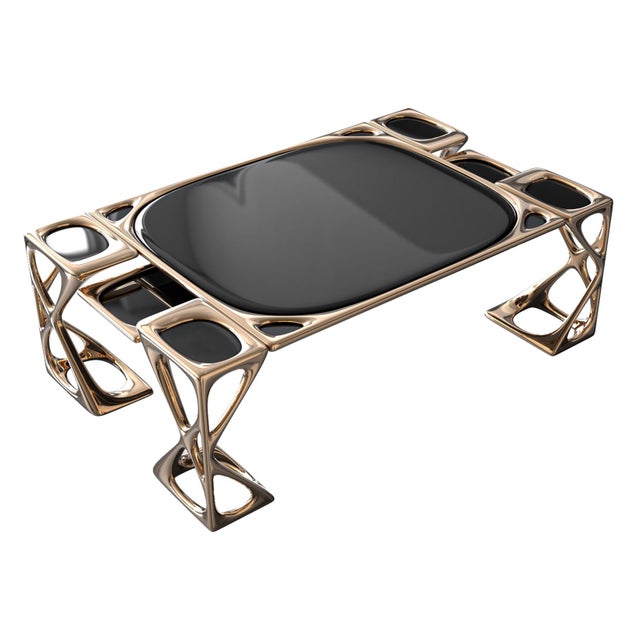 "Inizio" Coffee Table With Bronze and Stainless Steel, Handcrafted For Sale In Los Angeles - Image 6 of 10