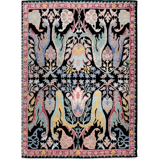 Traditional 8x10 Sophisticated Timeless Black Floral Traditional Hand Knotted Wool Carpet Rug For Sale - Image 3 of 6