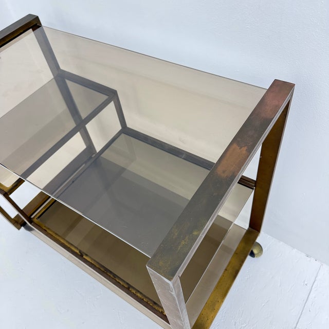 Mid-Century Brass Bar Car with Smoked Glass, 1970s For Sale - Image 13 of 18