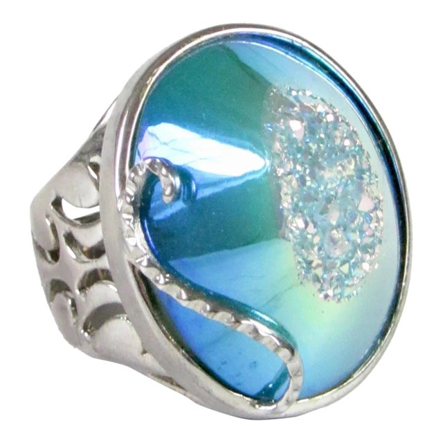 Blue Crush Calcite Cocktail Ring, Size 7 For Sale