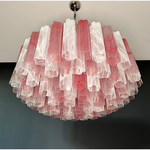 Large Murano Glass Chandelier with Pink and White Alabaster Glass Tube, 1990s For Sale - Image 13 of 18