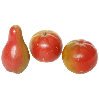 English Red Ware Hand Painted Pottery Fruit - Set of 3 For Sale