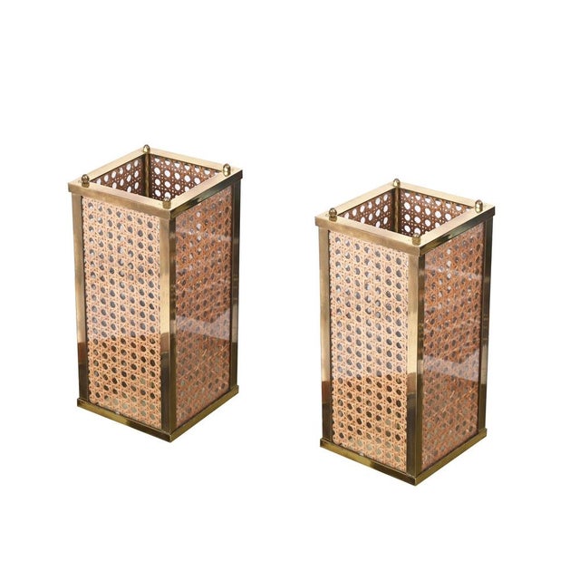 Mid-Century Table Lamp in Brass, Wicker and Giass, Italy, 1970s, Set of 2 For Sale - Image 17 of 18