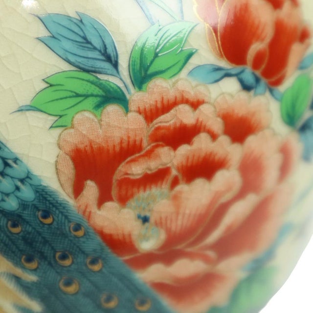 Japanese Vases Peacock Flowers Crackle in Ceramic, 1960s, Set of 2 For Sale - Image 17 of 18