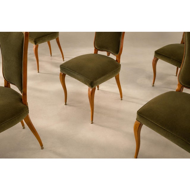 Brazilian Modern Set of Eight Dining Chairs in Pau Marfim and Olive Green Mohair by Giuseppe Scapinelli, 1950s, Brazil For Sale - Image 9 of 18