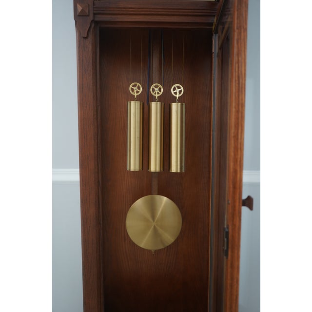 1990s Howard Miller Mission Oak Grandfather Hall Clock For Sale - Image 5 of 18