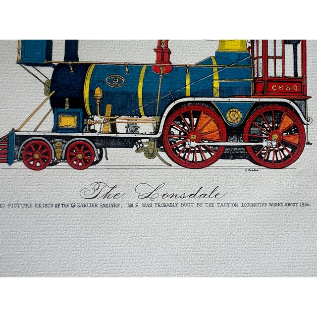 Historical railroad illustration by Evelyn Cuero depicting The Lonsdale, an early American steam locomotive believed to...