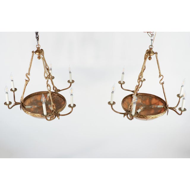 Pair of Large Early 20th Century French Neoclassical Alabaster and Gilt Bronze Chandeliers For Sale - Image 4 of 16