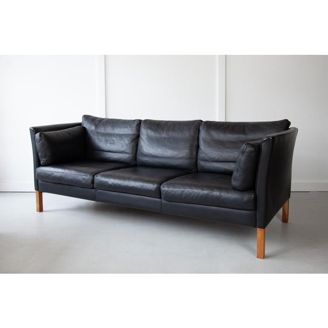 Danish Black Leather Sofa, 1960s For Sale - Image 6 of 7