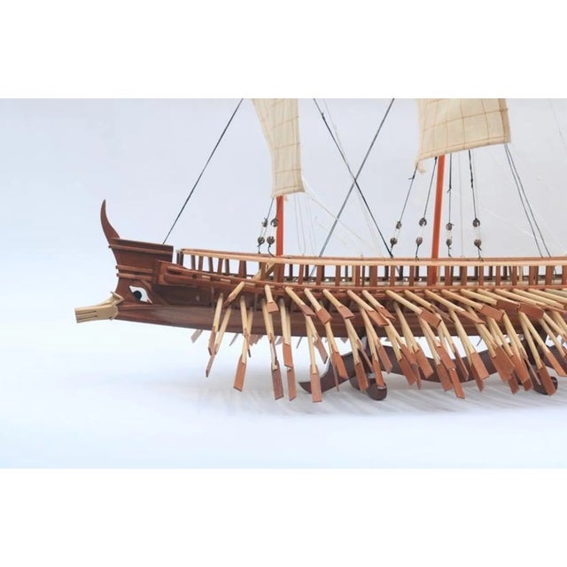 Handcrafted Ancient Greek Trireme Ship Model – Museum-Quality Wooden Galley for Historical Decor For Sale - Image 9 of 14