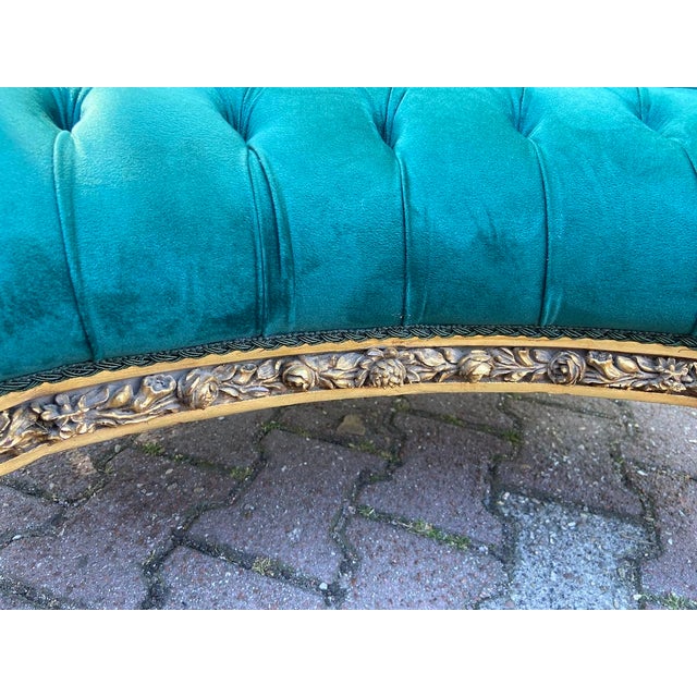 1980 French Artisan Louis XVI Gold Green Velvet Settee For Sale - Image 6 of 12