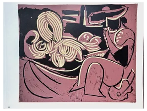 Pablo Picasso, Woman Lying in Bed and Guitarist, Original Linocut, 1962