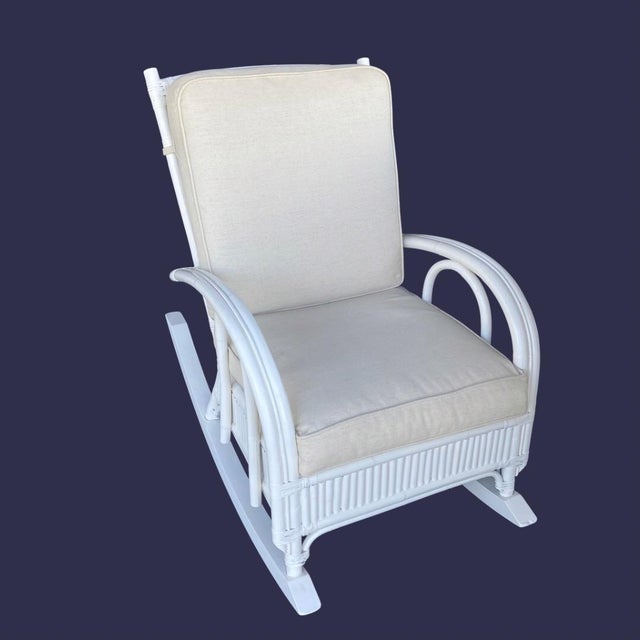 Wood Vintage Mid Century Attributed to Ficks Reed Bent Rattan Six Piece Patio Set Art Deco Style Palm Beach Regency Coastal Chic For Sale - Image 7 of 9