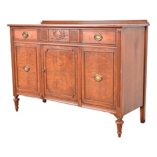 Bernhardt French Regency Louis XVI Burled Walnut Sideboard Buffet or Bar Cabinet, Circa 1950s For Sale