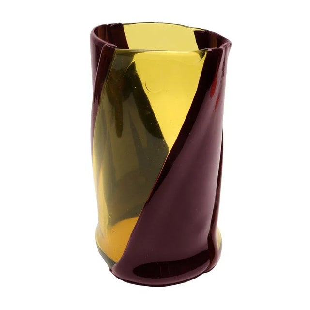 Contemporary Twirl Vase in Clear Yellow and Matt Aubergine by Enzo Mari for Cosit Factory For Sale - Image 3 of 3