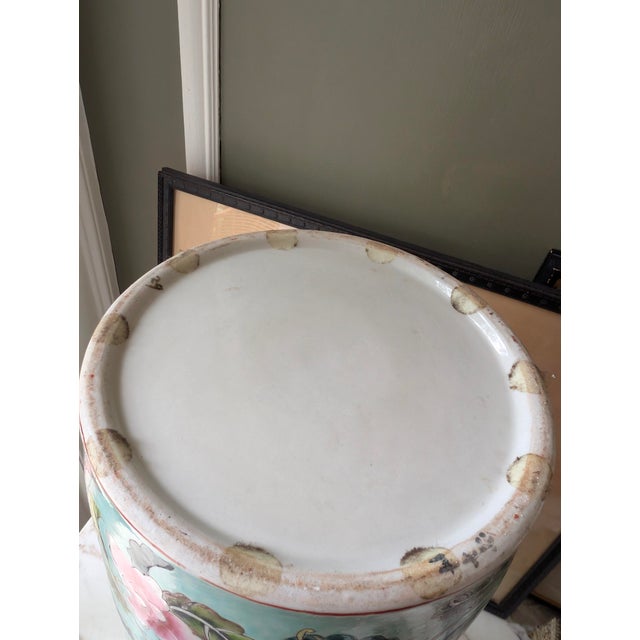 Large Hand-Painted Turquoise Porcelain Floor Vase, 23.5” For Sale - Image 9 of 9