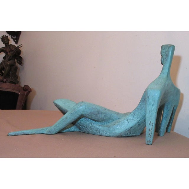 Modern 1990s Large Modern Itzik Benshalom Figural Nude Couple Marble Patinated Bronze Statue For Sale - Image 3 of 11