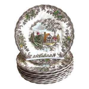 Mid 20th Century Vintage The Brook Franciscan Staffordshire England Transferware Soup Bowls- Set of 3