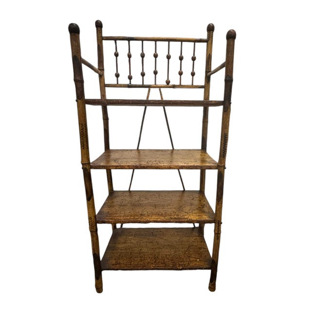 Antique Bamboo Form Etagere Four Shelf Bookcase Circa 1920s For Sale - Image 4 of 8