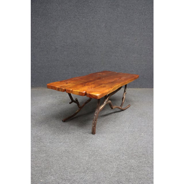 Mid-Century Live Edge Wood Coffee Table With Sculptural Iron Branch Base For Sale - Image 10 of 11