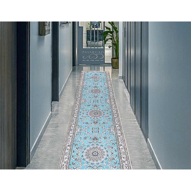 Pasargad DC Fine Hand Knotted Persian Silk & Wool Nain Runner For Sale - Image 4 of 4