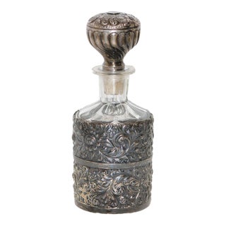 Beautiful Antique 19th Cen. Derby Quadruple Plate Repousse Decanter For Sale
