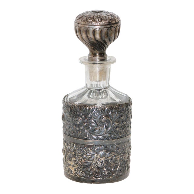 Beautiful Antique 19th Cen. Derby Quadruple Plate Repousse Decanter For Sale
