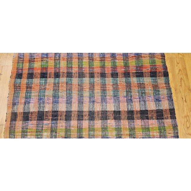 Vintage 1920s American Rag Runner, Handwoven Wool & Cotton Stripes, 4x9 For Sale - Image 11 of 16