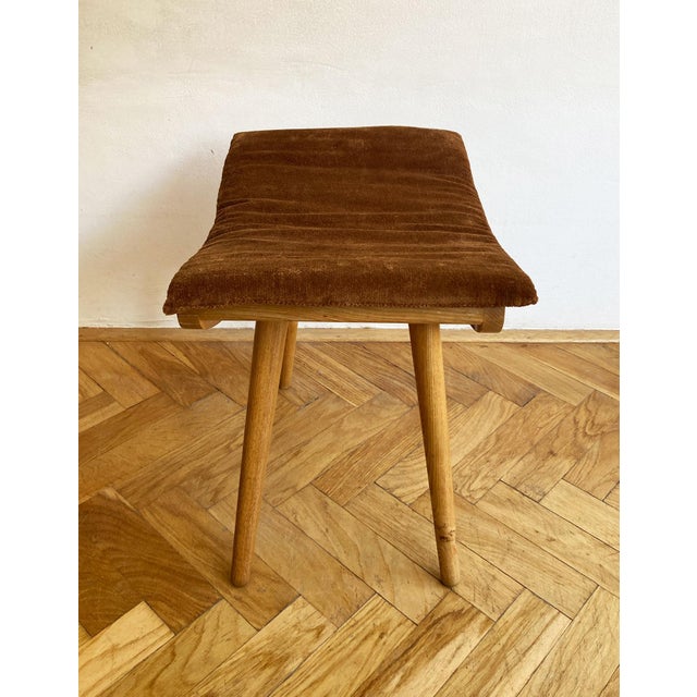Mid-Century Modern Wooden Stool with New Upholstery, 1979 For Sale - Image 6 of 8