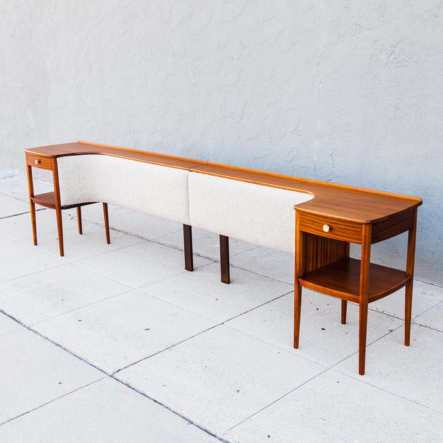 1960s Restored 1960s Sapele Mahogany Upholstered King Headboard With Built-in Nightstands For Sale - Image 5 of 18