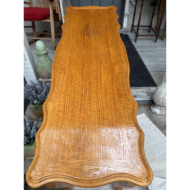 1970s Golden Oak Console Table With Decorative Design Motiff For Sale - Image 11 of 11