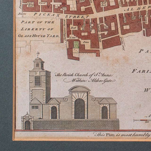 Beige Antique London Street Map, Aldersgate, English, Framed, the Barbican, Georgian For Sale - Image 8 of 11