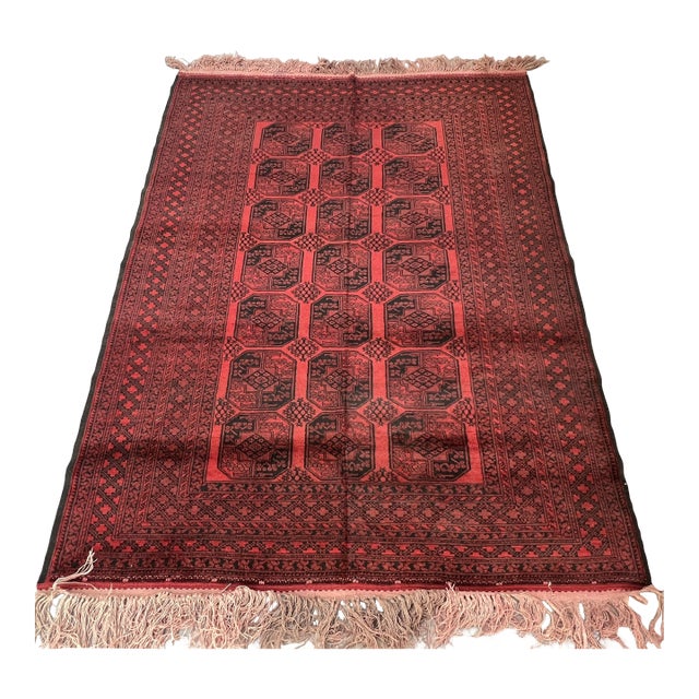Vintage Afghan Turkmen Ersari Bokhara Gul Rug - 8'6" X 6'6" For Sale